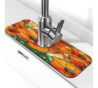 Alfombrilla para grifo de fregadero con diseño de mar de flores, color naranja, almohadilla de succión para grifo de cocina, bandeja de recogida de goteo, alfombrilla de secado para baño (15 x 5.5