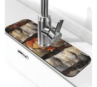 Alfombrilla para grifo de fregadero de abedul naranja y amarillo, almohadilla de succión para grifo de cocina, bandeja de recogida de goteo, alfombrilla de secado para baño (15 x 5.5 pulgadas)