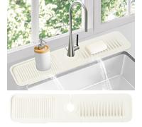 Alfombrilla para Grifo de Fregadero de Cocina, Protector contra Salpicaduras de Silicona con Secado rápido y Soporte para Esponja y jabón para Platos (Blanco, 24"x 5.5")