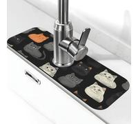 Alfombrilla para grifo de fregadero de gato blanco y negro, almohadilla de succión para grifo de cocina, bandeja de secado para baño (15 x 5.5 pulgadas)