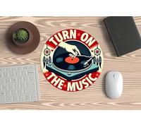 Alfombrilla para Mouse, Ratón de PC o Portátil - Turn On Music - Diseño Retro - Música Años 70. Ideal para Gaming y Oficina y Todo Buen nostálgico del Vinilo.