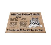 Alfombrilla para Puerta Bienvenido A Cat'S House, Divertido Gato Maine Coon Atigrado Negro Y Plateado Fino Felpudo De Entrada Absorbentes Alfombrilla para Entrada para Casa Oficina 60X40Cm