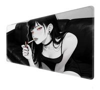 Alfombrilla para ratón de chica negra y blanca, XXL - Alfombrilla de ratón de anime, bordes sewn edges, base antideslizante, lavable - apto para gamingmousepads, office, ordenador keyboardpads 90 × 40