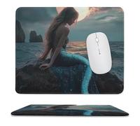 Alfombrilla para Ratón Mujeres Fish Luna Junto Al Mar Hermosa Duradero Mouse Pad Portátil Protector De Escritorio para Ordenador Trabajo Juegos 10X12In