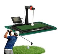 Alfombrilla portátil para entrenamiento de swing de golf con pantalla digital, incluye 2 palos y 3 pelotas, simulador de práctica con retroalimentación de voz para uso en interiores y exteriores
