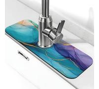 Alfombrilla protectora para grifo de fregadero de mármol azul y gris dorado, almohadilla de succión para grifo de cocina, bandeja de recogida de goteo, alfombrilla de secado para baño (15 x 5.5