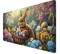 Alfombrilla Ratón 1200x600x3mm Mouse Pad Conejo Alfombrilla Ratón XXL, Tamaño Grande, Bordes Cosidos, Impermeable, Base de Goma Antideslizante, Accesorios Gaming, PC, Pascua de Resurrección Y7-1327