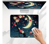 Alfombrilla Ratón 220x180x3mm, Alfombrilla Ratón de Alta Precisión, Base de Goma Antideslizante, Impermeable Mouse Pad, con Bordes Cosidos Duradera, Mouse Pad Compacta Resistente - Luna Flor j0j-1