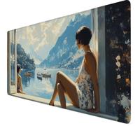 Alfombrilla Ratón 700x400x3mm Mouse Pad Beige Alfombrilla Ratón XXL, Tamaño Grande, Bordes Cosidos, Impermeable, Base de Goma Antideslizante, Mejora la Precisión y la Velocidad, PC, Antepecho Y7-956