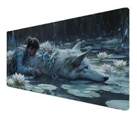 Alfombrilla Ratón, Alfombrilla Escritorio Grande Lobo Chica, Mouse Pad con Base de Goma Antideslizante, Protector Escritorio con Borde Cosido, para Computadoras Oficinas Y Hogares 500x250x3mm Z-622