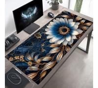Alfombrilla Ratón, Alfombrilla Gaming Azul XXL 80 x 30 cm, Extendida Base de Antideslizante Caucho Mouse Pad Flor, Protector con Bordes Cosidos, Mejora la precisión PjY8673 F-R