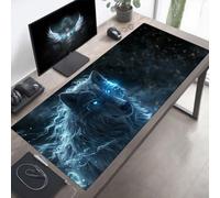 Alfombrilla Ratón, Alfombrilla Gaming Lobo XXL 1000x500x3mm, Extendida Base de Antideslizante Caucho Mouse Pad Azul, Protector con Bordes Cosidos, Mejora la precisión PjY1867 G-B