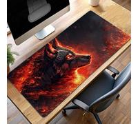 Alfombrilla Ratón, Alfombrilla Gaming Lobo XXL 140 x 60 cm, Extendida Base de Antideslizante Caucho Mouse Pad Rojo, Protector Escritorio con Bordes Cosidos, Mejora la precisión PjY4161 K-O