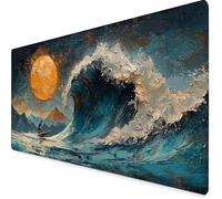 Alfombrilla Ratón Azul Alfombrilla Ratón XXL 800 x 400 mm, Mouse Pad Olas del OcéAno Mousepad con Base de Goma Antideslizante, Impermeable Tapete Escritorio Accesorios Gaming para Gamers -yym2509HP
