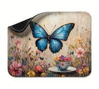 Alfombrilla Ratón Azul Mariposa, Alfombrilla Escritorio Pequeña 420 x 350 x 3 mm Mouse Pad Impermeable, Bordes Cosidos, Base Goma Antideslizante, Portátil, Mouse Pad, Diseño Fresco y Moderno t0s-634
