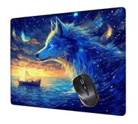 Alfombrilla Ratón Azul Mouse Pad Lobo Alfombrilla Escritorio, 40x30x0.3cm Tapete Rato, con Base de Goma Antideslizante, Mejora la precisión y la Velocidad Pequeña Mousepad Portátil para Gaming H0-347