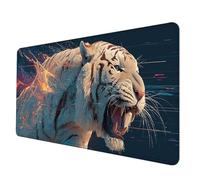 Alfombrilla Ratón Blanco Alfombrilla Raton XXL 1000 x 500 x 3 mm, Impermeable Mouse Pad Tigre Mousepad con 3MM Bordes Cosidos Base de Goma Antideslizante Accesorios Gaming para Jugadores -hjw2506O4