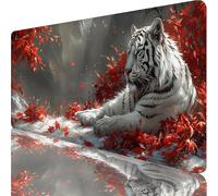 Alfombrilla Ratón Blanco, Mouse Pad XXL 1200x600x3mm, Alfombrilla Escritorio con Bordes Cosidos, Desk Mat on Base de Goma Antideslizantek, Accesorios Escritorio y Accesorios Gaming, Tigre E-8644