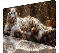 Alfombrilla Ratón Blanco, Mouse Pad XXL 1200x600x3mm, Alfombrilla Escritorio con Bordes Cosidos, Desk Mat on Base de Goma Antideslizantek, Accesorios Escritorio y Accesorios Gaming, Tigre I-1342