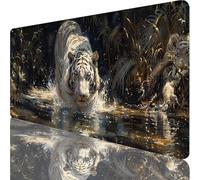 Alfombrilla Ratón Blanco, Mouse Pad XXL 900x400x3mm, Alfombrilla Escritorio con Bordes Cosidos, Desk Mat on Base de Goma Antideslizantek, Accesorios Escritorio y Accesorios Gaming, Tigre 6-1855