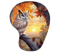 Alfombrilla Ratón Ergonómica con Reposamuñecas de Espuma Viscoelástica, Base Antideslizante PU, Soporte de Muñeca Cómodo para Oficina, Laptop, Lavable y Duradera (Búho & Otoño, 23x19cm) 6H-1406