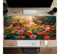 Alfombrilla Ratón Escritorio XXL 600x300x2 mm, Flores Sol Alfombrilla Escritorio Gaming con Bordes Reforzados, Protector de Mesa Antideslizante para Teclado y Ratón, Oficina y Juego
