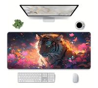 Alfombrilla Ratón Escritorio XXL 600x300x2 mm, Flores Tigre Animal Alfombrilla Escritorio Gaming con Bordes Reforzados, Protector de Mesa Antideslizante para Teclado y Ratón, Oficina y Juego