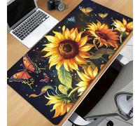 Alfombrilla Ratón Escritorio XXL 600x300x2 mm, Girasoles Mariposa Alfombrilla Escritorio Gaming con Bordes Reforzados, Protector de Mesa Antideslizante para Teclado y Ratón, Oficina y Juego