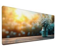 Alfombrilla Raton Flor Alfombrilla Ratón XXL 800x300x3mm Mouse Pad Grande Gaming Atardecer, Superficie Impermeable, Base Goma Antideslizante y Bordes Cosidos, Desk Mat para Jugadores,PC, Model 703