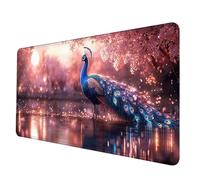 Alfombrilla Ratón Flores de Cerezo Alfombrilla Raton XXL 1500 X 800 mm, Impermeable Mouse Pad Pavo Real Mousepad con Bordes Cosidos Base de Goma Antideslizante Accesorios Gaming, Jugadores -hjw2506W0