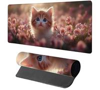 Alfombrilla Ratón Gaming 1600x800x3mm Flor, Alfombrilla Escritorio XXL Gato, Protector Escritorio con Base de Goma Antideslizante, Mouse Pad con Bordes Cosidos, Desk Mat para Gamer, Oficina, PC D-7357