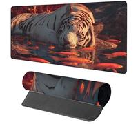Alfombrilla Ratón Gaming 700x400x3mm Tigre, Alfombrilla Escritorio XXL Faenar, Protector Escritorio con Base de Goma Antideslizante, Mouse Pad con Bordes Cosidos, Desk Mat para Gamer Oficina PC Q-5107