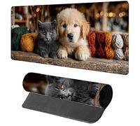 Alfombrilla Ratón Gaming 800x400x3mm Gato, Alfombrilla Escritorio XXL Perro, Protector Escritorio con Base de Goma Antideslizante, Mouse Pad con Bordes Cosidos, Desk Mat para Gamer, Oficina, PC I-1423
