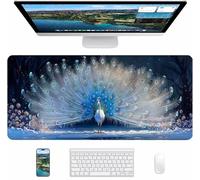 Alfombrilla Ratón Gaming Blanco, Alfombrilla Ratón XXL 1000x500x3mm, Mouse Pad con Bordes cosidos, Tapete Escritorio con Base de Goma Antideslizantek, Accesorios Gaming, Regalo Mujer, Pavo Real M-9727