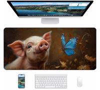 Alfombrilla Ratón Gaming Blanco, Alfombrilla Ratón XXL 800x300x3mm, Mouse Pad con Bordes cosidos, Tapete Escritorio con Base de Goma Antideslizantek, Accesorios Gaming, Regalo Mujer, Cerdo Y-2652
