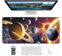 Alfombrilla Ratón Gaming Cielo Estrellado, Alfombrilla Ratón XXL 800x300x3mm, Mouse Pad con Bordes cosidos, Tapete Escritorio con Base de Goma Antideslizantek, Accesorios Gaming Regalo, Planeta Q-9019