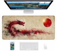Alfombrilla Ratón Gaming Rojo, Alfombrilla Ratón XXL 1200x600x3mm, Mouse Pad con Bordes cosidos, Tapete Escritorio con Base de Goma Antideslizantek, Accesorios Gaming, Regalo Mujer, DragóN E-2469