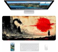 Alfombrilla Ratón Gaming Rojo, Alfombrilla Ratón XXL 700x300x3mm, Mouse Pad con Bordes cosidos, Tapete Escritorio con Base de Goma Antideslizantek, Accesorios Gaming, Regalo Mujer, DragóN N-1149