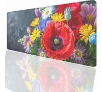 Alfombrilla Ratón Gaming XXL, Gaming Mouse Pad 1000x500x3mm, Protector Escritorio Antideslizante, Alfombrilla de Ratón Flor Amapola Mousepad Grande, Tapete Raton para Jugadores de PC Oficina LMDT1766