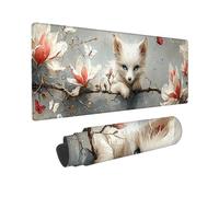 Alfombrilla Ratón Gaming XXL, Gaming Mouse Pad 1200 x 400 mm, Protector Escritorio Antideslizante, Alfombrilla de Ratón Magnolia zorro, Mousepad Grande, Tapete Raton para Jugadores de PC, Oficina h891