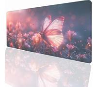 Alfombrilla Ratón Gaming XXL, Gaming Mouse Pad 800x400x3mm, Protector Escritorio Antideslizante, Alfombrilla de Ratón Rosa Mariposa Mousepad Grande Tapete Raton Jugadores de PC Oficina LMDT9621