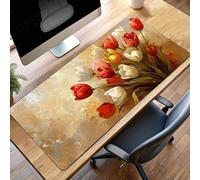 Alfombrilla Ratón Grande XXL 80 x 40cm Rojo Flor Mouse Pad Gaming, Alfombrilla Antideslizante,Tapete Escritorio con Bordes Cosidos, Mat para Jugadores, Pc, Oficina Accesorios PjY14033 X-N