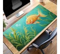 Alfombrilla Ratón Grande XXL 900x400x3mm Amarillo Pez Mouse Pad Gaming, Alfombrilla Antideslizante,Tapete Escritorio con Bordes Cosidos, Mat para Jugadores, Pc, Oficina Accesorios PjY2207 O-M
