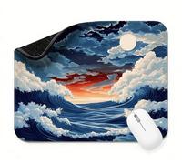 Alfombrilla Ratón Japón Ondas, Alfombrilla Escritorio Pequeña 300 x 250 x 3 mm Mouse Pad Impermeable, Bordes Cosidos, Base Goma Antideslizante, Portátil, Mouse Pad, Diseño Fresco y Moderno t0s-21