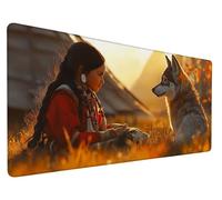 Alfombrilla ratón, Lobo Alfombrilla Escritorio XXL 39.3 x 19.6 Inch, Chica Almohadilla Raton Gaming con Bordes Cosidos, Impermeable, Seguimiento Suave y Preciso para Jugadores, Oficina, Model 462