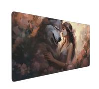 Alfombrilla Ratón Lobo Mouse Pad Chica Alfombrilla Ratón XXL 1200x600x3mm, Tamaño Grande, Bordes Cosidos, Impermeable, Base de Goma Antideslizante, Mejora la Precisión y la Velocidad, Gaming D-671