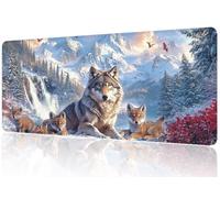 Alfombrilla Ratón Lobo, Mousepad XXL Gaming 1400x700x3mm - Base Goma Anti-Deslizante, Superficie Suave para Máxima Precisión, Impermeable Duradera, Extra Grande para Casa y Trabajo (Paisaje) M1-949