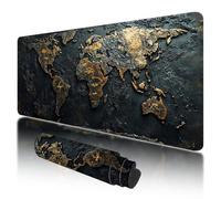 Alfombrilla Ratón Mapa del Mundo, Alfombrilla Ratón XXL 900x400mm, Mouse Pad Gaming Negro Tapete Escritorio, Mouse Pad con Base Goma Antideslizante, Mousepad Bordes Cosidos para Gaming, Oficina, E-56