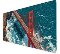 Alfombrilla Ratón Mar Alfombrilla Ratón XXL 800x400 mm Puente Golden Gate Mouse Pad Gaming, Tapete Escritorio con Resistente al Agua, Antideslizante, Base de Goma y Bordes Cosidos para Oficina 6-2240m