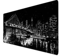 Alfombrilla Ratón Negro Alfombrilla Ratón XXL 1000x500 mm Puente Golden Gate Mouse Pad Gaming, Tapete Escritorio con Resistente al Agua, Antideslizante, Base de Goma y Bordes Cosidos, Oficina 6-4594m